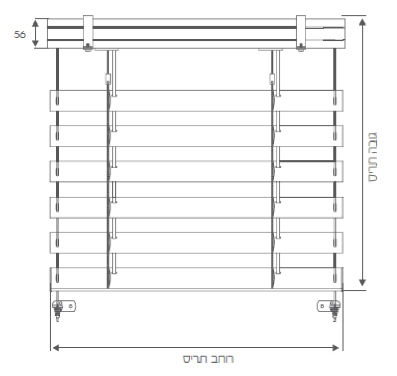 תרשים מידות של תריס גלילה עם חלונות רוחב ותריסי אור